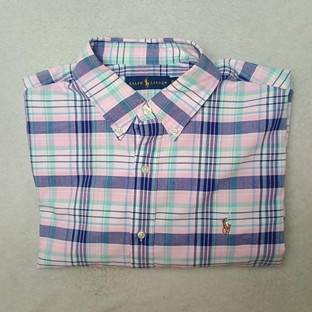 Ralph Lauren Shirt Mens XL Pink Plaid Oxford Button-Down OCBD Flesh Pony Cotton